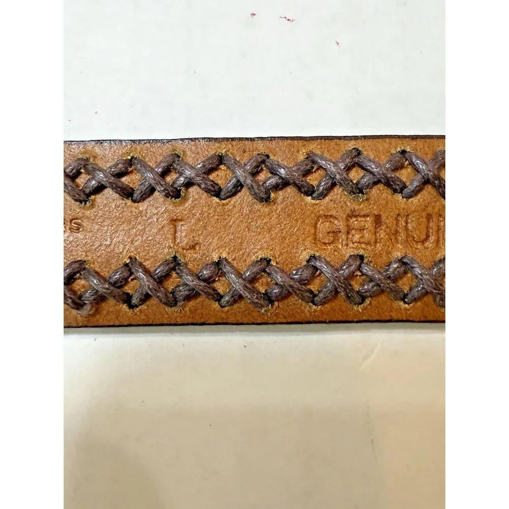 Dockers Brown Leather Belt Unisex Braided Brass Buckle Size L‎ Vintage 1990s